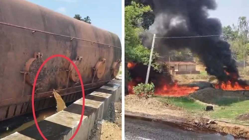 अंबिकापुर-बनारस मार्ग पर राइस ब्रान तेल से भरा टैंकर पलटा, बहते तेल में लगी भीषण आग अंबिकापुर-बनारस मार्ग पर राइस ब्रान तेल से भरा टैंकर पलटा, बहते तेल में लगी भीषण आग