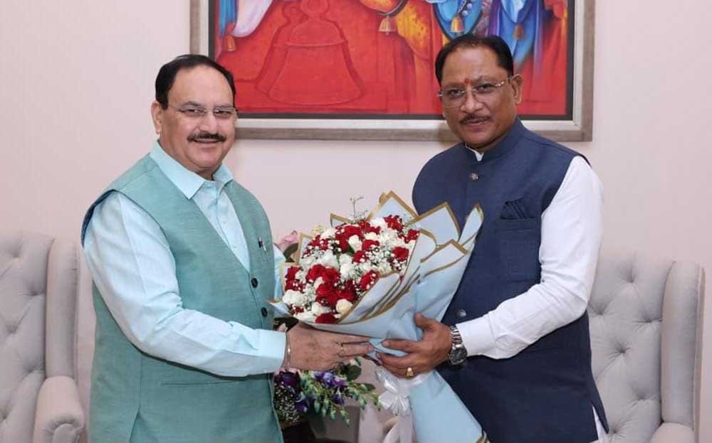 मुख्यमंत्री विष्णु देव साय ने केंद्रीय स्वास्थ्य मंत्री जे.पी. नड्डा से की सौजन्य भेंट मुख्यमंत्री विष्णु देव साय ने केंद्रीय स्वास्थ्य मंत्री जे.पी. नड्डा से की सौजन्य भेंट